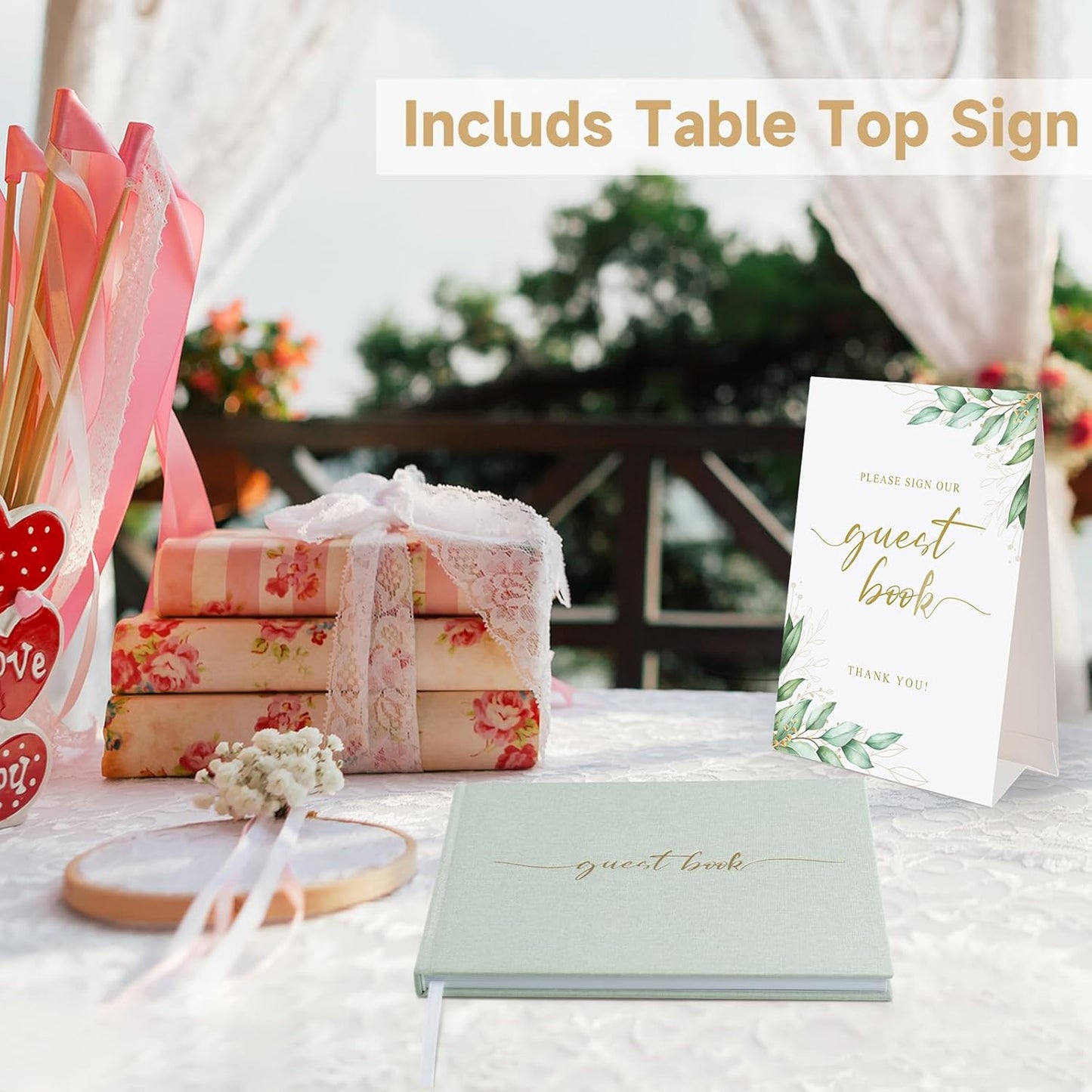 Linen Wedding Guest Book for Guests to Sign - The Perfect Photo Guest Book for Wedding Reception Bridal Shower,Baby Shower - 100 Pages Blank and Lined Acid Free Paper (Sage Green, No Year)