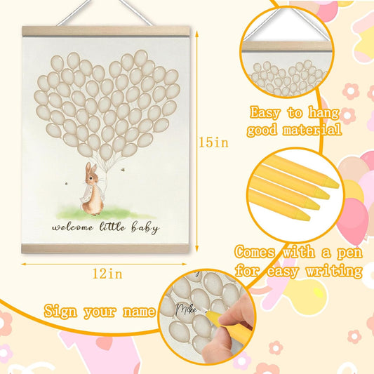Welcome Baby Shower Guest Book, Rabbit Theme Guestbook with Pen for Baby Shower, Birthday Party Decor, Memory Book