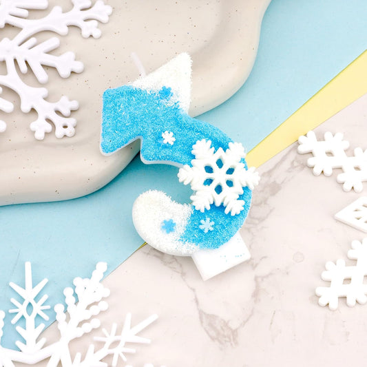 Frozen Birthday Party Decorations, Number 3 Birthday Candle, Frozen Birthday Party Favors, Happy Birthday Candle for Cake, Blue Snowflake Cake Topper Decoration for 3rd 3 Year Old Party Favor Supplies
