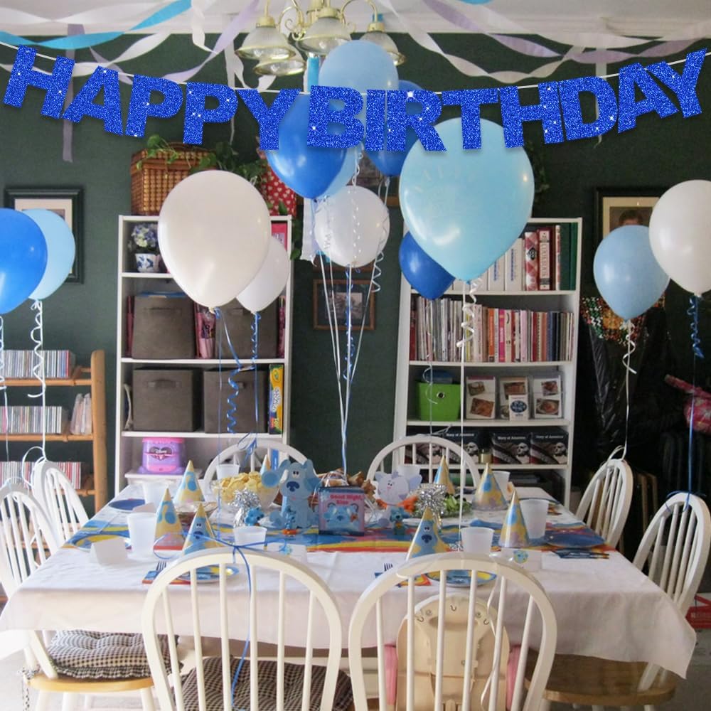 BEISHIDA Blue Happy Birthday Banner - Pre-Strung, No DIY, Sign - Birthday Banner for Women, Kids Decor