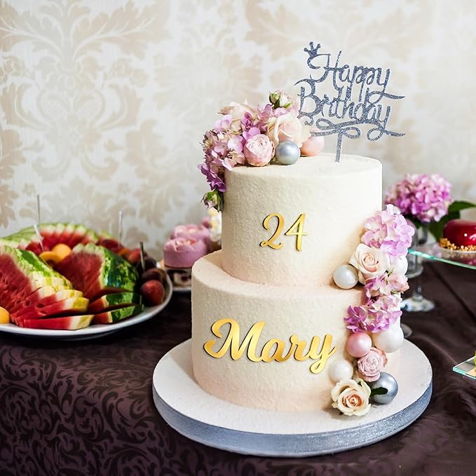 Jspupifip 64 Pcs Acrylic Cake Alphabet Numbers Topper, Mirror Number 0-9 and Alphabet A-Z Personalized Cake Picks Decor Anniversary Wedding Baby Shower Party Supplies(Gold)