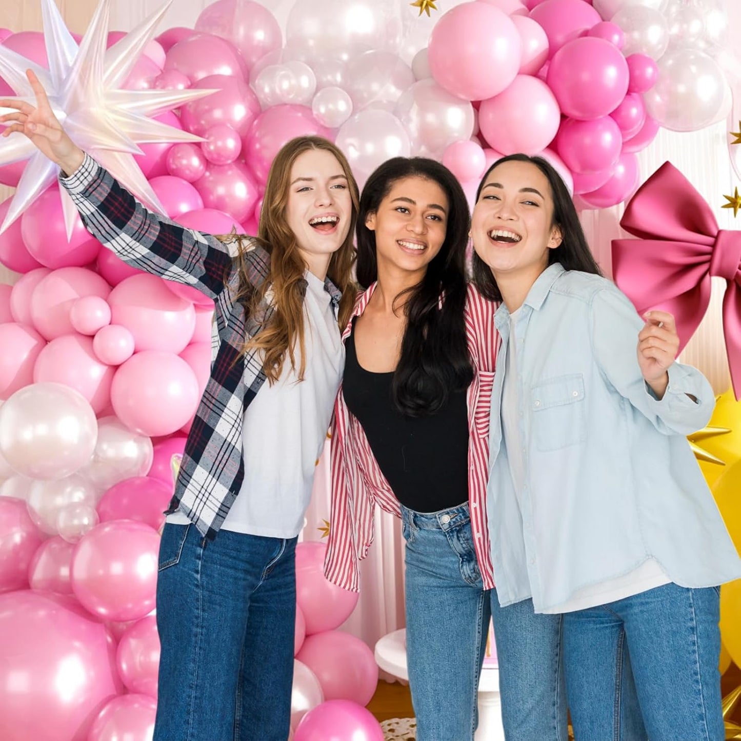 Pearl Pink White Balloon Arch Kit, Pearl Pink Pearl White Balloon Garland Kit with Star Balloon for Themed Birthday Wedding Baby Shower Gender Reveal Bridal Wedding Party Decoration