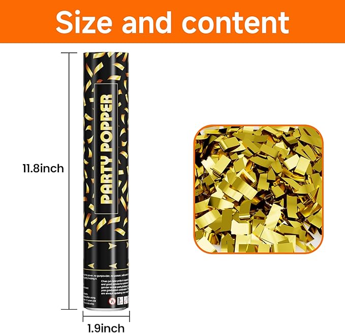 HAPYFMSHI Gold Confetti Cannon Poppers - Party Confetti Shooter Popper for Celebration, Wedding, Birthday, Graduation, New Year's Eve Party(6 Pack)