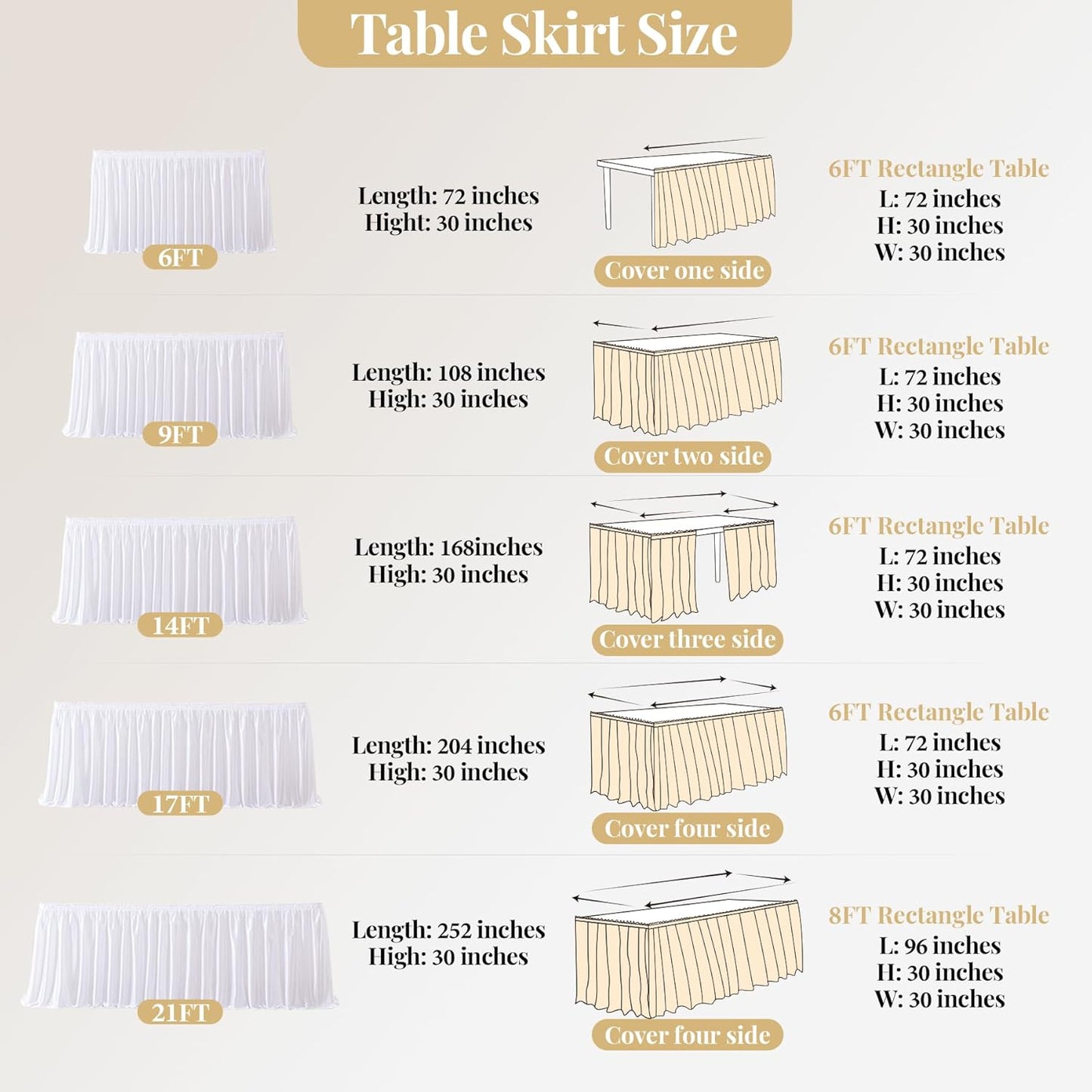Wish Care 9ft White Satin Table Skirt for Rectangle Tables Wrinkle Free Glitter Desk Skirts Pleated Ruffle Table Cloth for Wedding Birthday Baby Shower Party Banquet Cake Teacher Table Decorations
