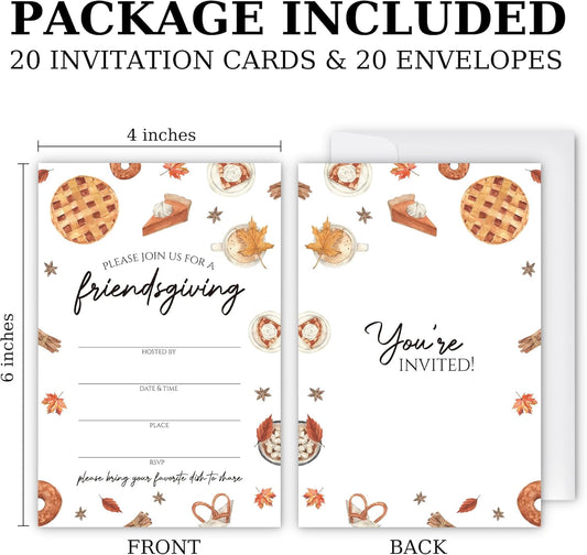 Friendsgiving Invitations - Pie & Fall Treats Themed Card with Envelopes And RSVP Cards - You're Invited 20Pcs Fill In Friendsgiving Party Cards(4 x 6 Inch) (038)