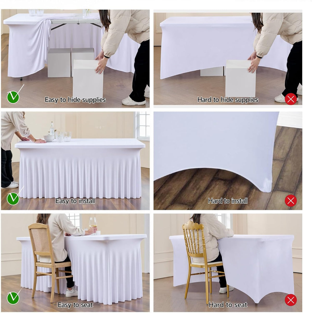 leegleri 4 Pack White Spandex Fitted Table Clothes for 5 Foot Rectangle Tables, Wrinkle Free 5ft Spandex Table Cover with Skir-for Banquet Weddings Parties