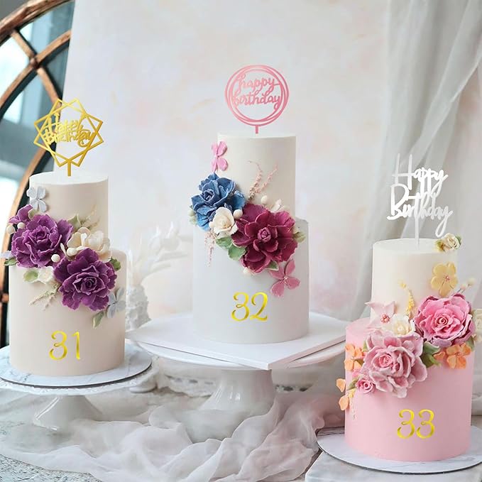 50 PCS Acrylic Happy Birthday Cake Topper Gold Black Pink Silver Cake Topper Pick for Birthday Cake Decorations (4 Colors)