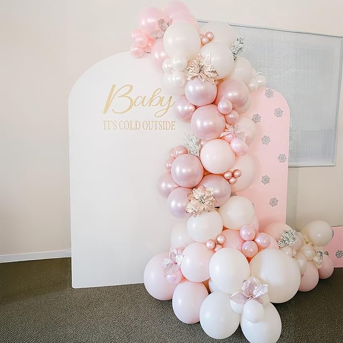 Pink Balloons 60 Pcs Light Baby Pearl Pink and White Latex Party Balloon with 12 Inch Double Stuffed Balloon for Girls Princess Winter Wonderland Wedding Birthday Baby Shower Bridal Party Decor