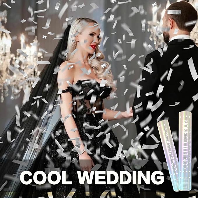 FIEKEICC 12 Pack Silver Confetti Poppers - 12 Inch Confetti Cannon for Weddings, Graduations, Birthdays & New Year's Eve - Metallic Silver Party Poppers Shooters, Bulk Handheld Confetti Sticks