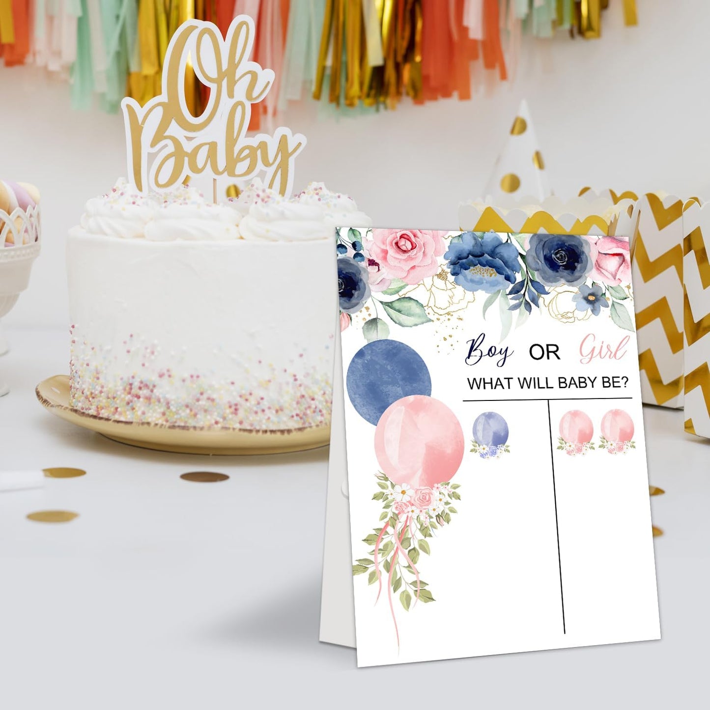Gender Reveal Party Games, Rose Theme Baby Gender Reveal Voting Board Sign, 48 Boy Girl Voting Stickers, He or She, Baby Gender Reveal Party Decorations Games for Boy or Girl Shower