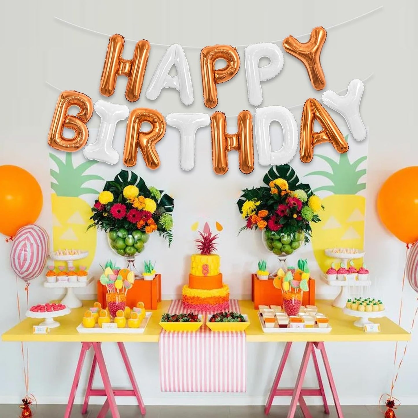 TONIFUL Happy Birthday Balloons Banner 16 Inch Mylar Foil Letters Birthday Sign Reusable for Girls Boys Kids & Adults Birthday Party Decorations Supplies(Orange White)