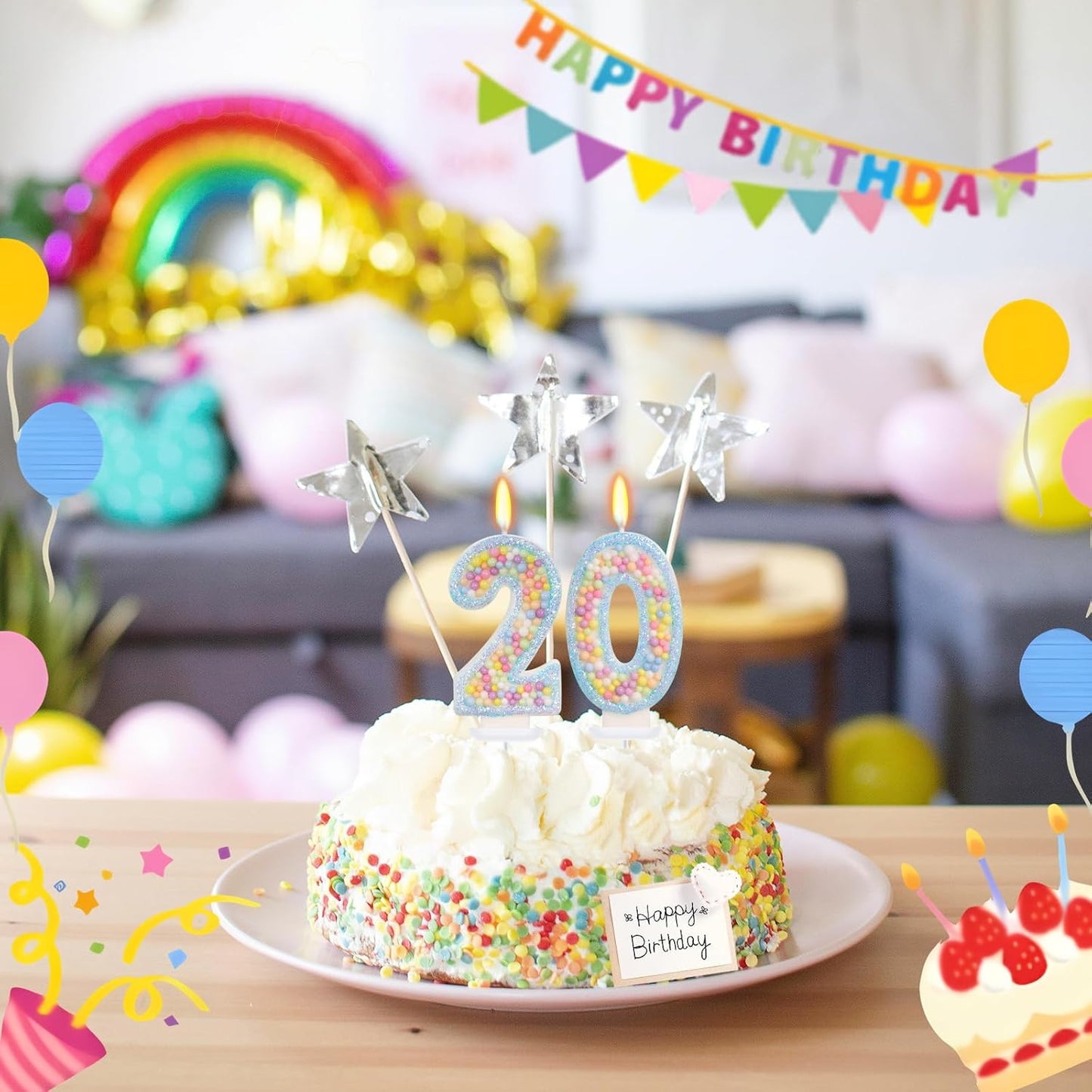 Blue Birthday Candles - Number 20 Candle, Colorful Macaron Candles, 20 Birthday Decorations for Girls Boys, Cake Decorations, Theme Party Supplies (Blue)