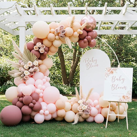 Dusty Pink Balloon Garland Arch Kit - Double Stuffed Dusty Rose, Mauve & Light Pink Balloons for Baby Shower, Birthday, Bridal Shower Decor