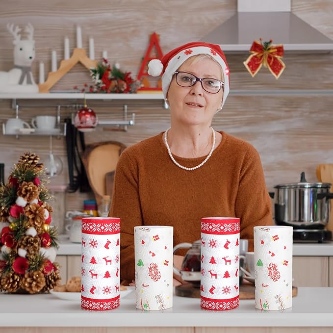 4 Rolls Christmas Kitchen Paper Towels Grease Proof Food Liner Fried Food Snacks Wrapping Paper 9 x 9 Inches for Holiday Kitchen Business Restaurant