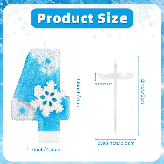 Frozen Birthday Party Decorations, Number 4 Birthday Candle, Frozen Birthday Party Favors, Happy Birthday Candle for Cake, Blue Snowflake Cake Topper Decoration for 4th 4 Year Old Party Favor Supplies