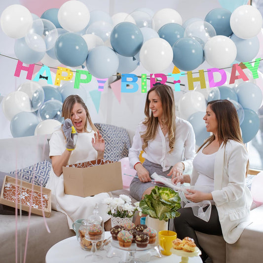50pcs Dusty Blue Balloon Arch Kit, 12” Pastel Blue and White Clear Balloons for Birthday Wedding Baby Bridal Shower Themed Parties