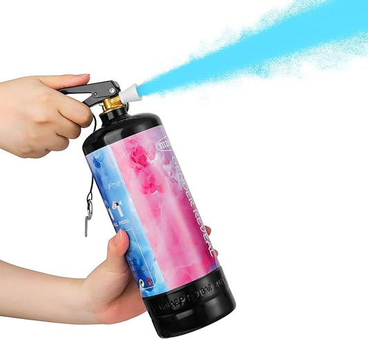 Giant Gender Reveal Fire Extinguisher (2 Pack), 2lb Color Powder Cannon Blasts 20+ Feet, Vibrant Blue Smoke Spray with Non-Toxic Cornstarch, Unique Handheld Party Supplies for Outdoor Baby Reveal