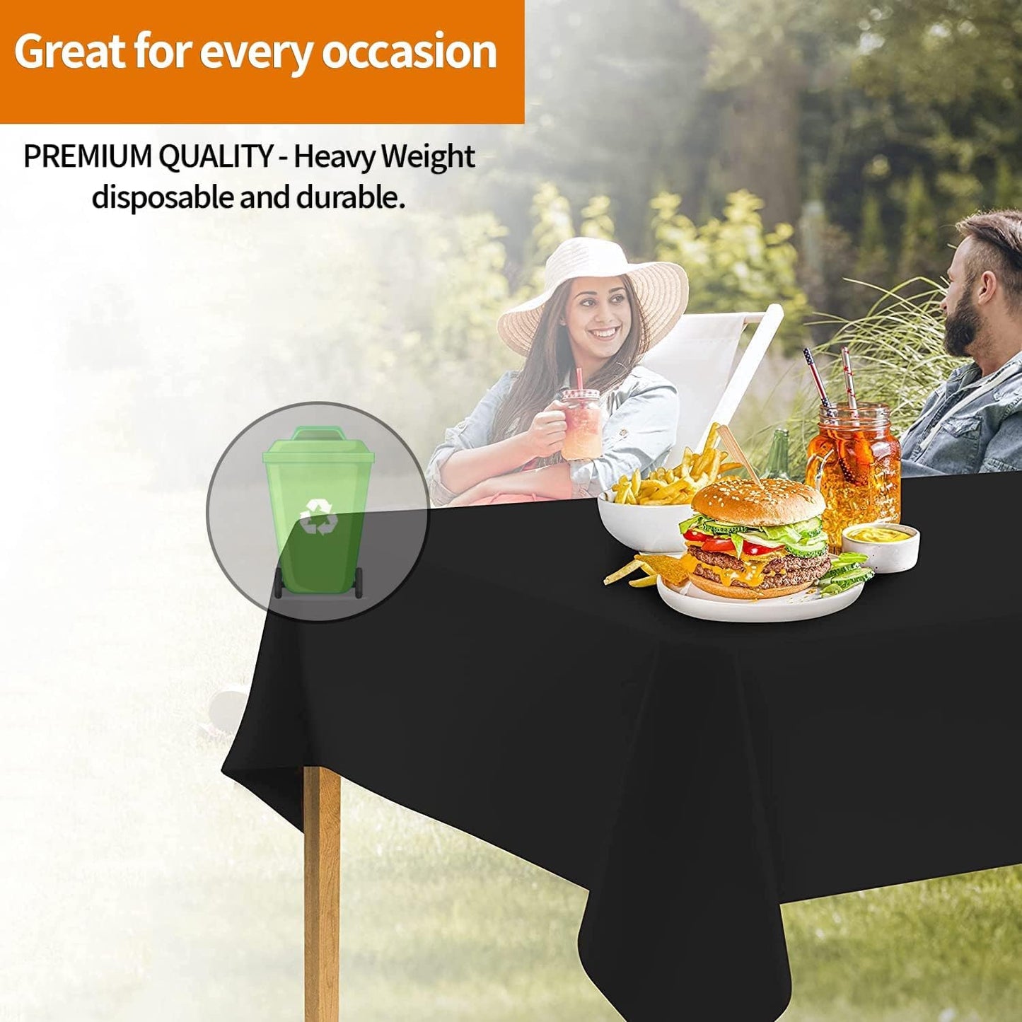 Black Disposable Plastic Tablecloth for Rectangle Tables (48 Pack) Premium Decorative Table Cloths for Parties, Events & Weddings, Indoors & Outdoors, 54 x 108 inches