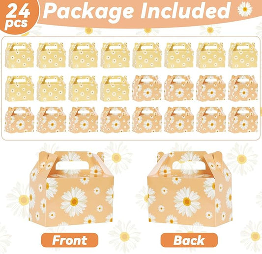 ZOiiWA 24Pcs Daisy Flower Treat Boxes Party Supplies Hippie Daisy Flower Spring Party Favors Goodie Gift Boxes for Girls Birthday Baby Shower Wedding Party Decor Retro Hippie Boho Treat Candy Box Home