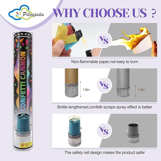 Confetti Cannon,Mulitcolor Party Poppers,6pack 12inch Confetti Wands For Birthday,Wedding,Christmas,School Opening,Graduation,New Years eve and Photo Shoots