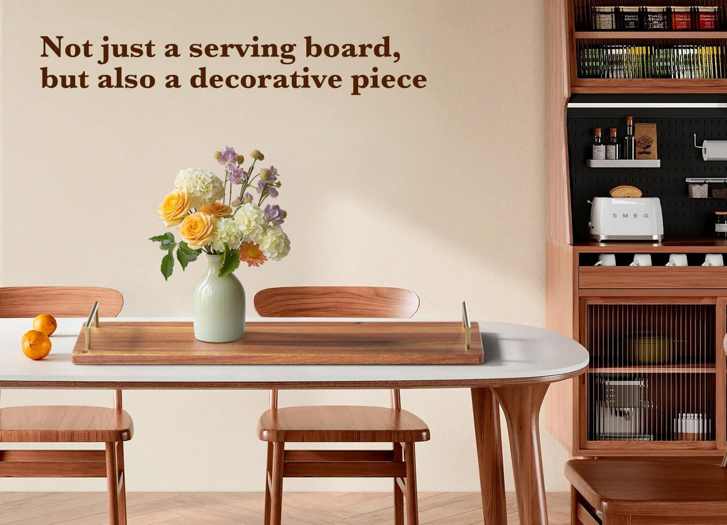 Large Charcuterie Board with Metal Handles – 32" Acacia Wood Serving Board for Cheese, Meat & Appetizers – Extra Long Kitchen Platter for Gatherings, BBQ & Home Decor