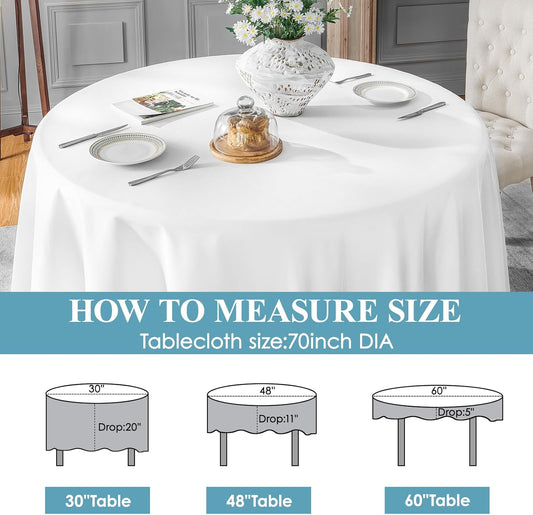 VidaFete 2 Pack 70inch Round Tablecloth Polyester Table Cloth,Stain Resistant and Wrinkle Polyester Dining Table Cover for Kitchen Dinning Party Wedding Rectangular Tabletop Buffet Decoration (White)