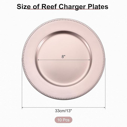 uxcell 10pcs Charger Plates Bulk 13 Inch Plastic Charger Plates Round Plate Chargers for Dinner Wedding Party Event Table Setting Decoration Rose Gold (Pack of 2)