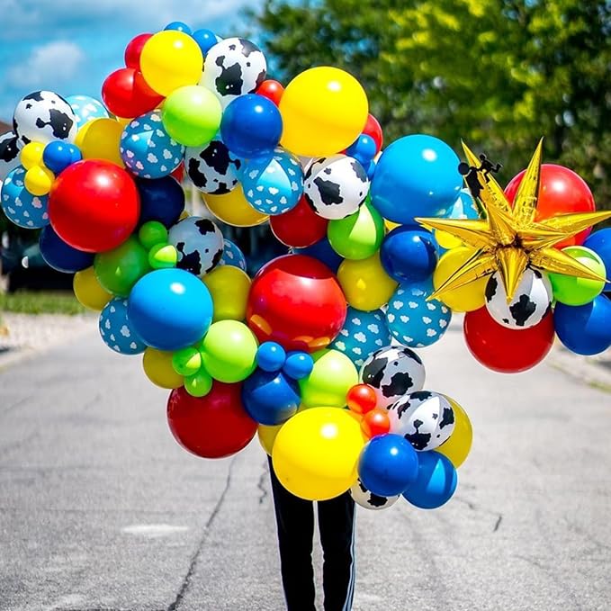 YMSZ Cow Print Balloons Arch Kit, 134pcs Red Blue Yellow Green Balloons with Cow Print Balloons for Boys Girls Birthday Baby Shower Party Decorations
