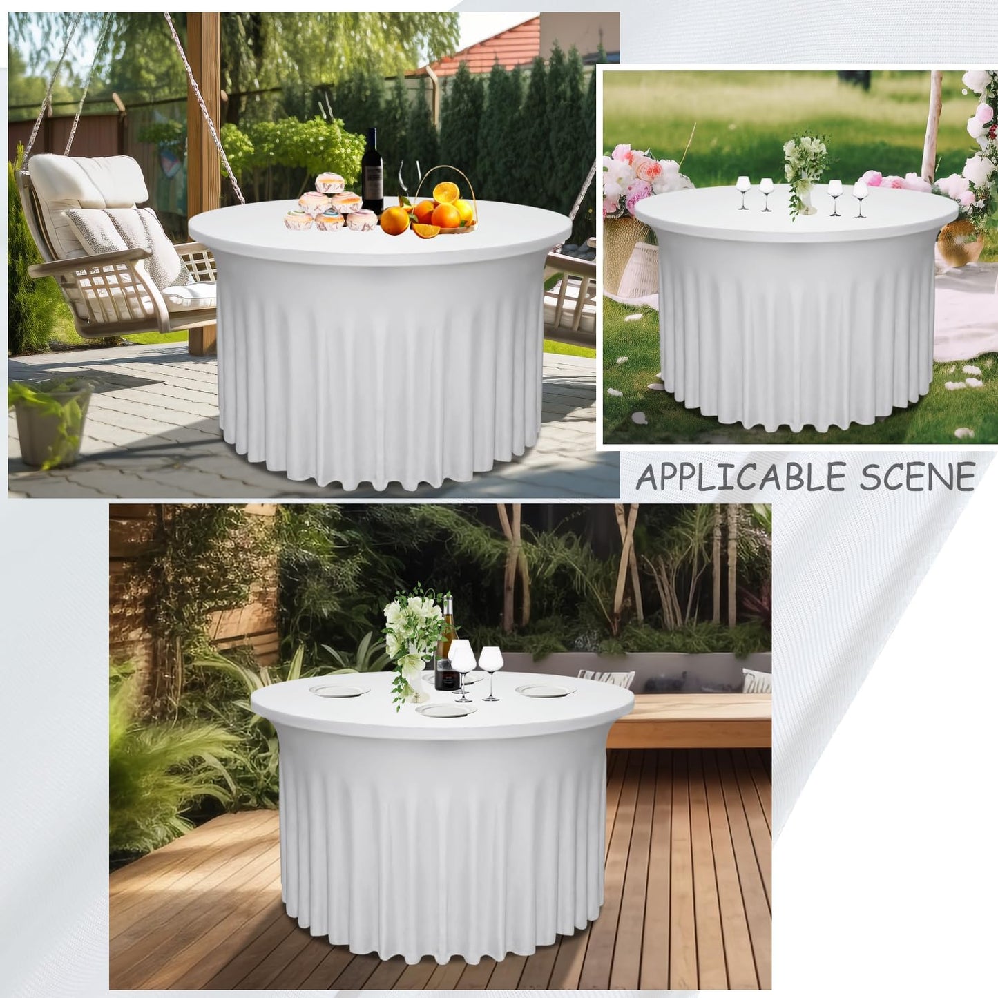 6-Pack 60" Diameter x 30" Height White Round Table Skirts for 5FT Tables | Wrinkle & Stain Resistant Polyester Spandex Tablecloths with Elastic Fit | Ideal for Weddings, Parties, Banquets, Dining