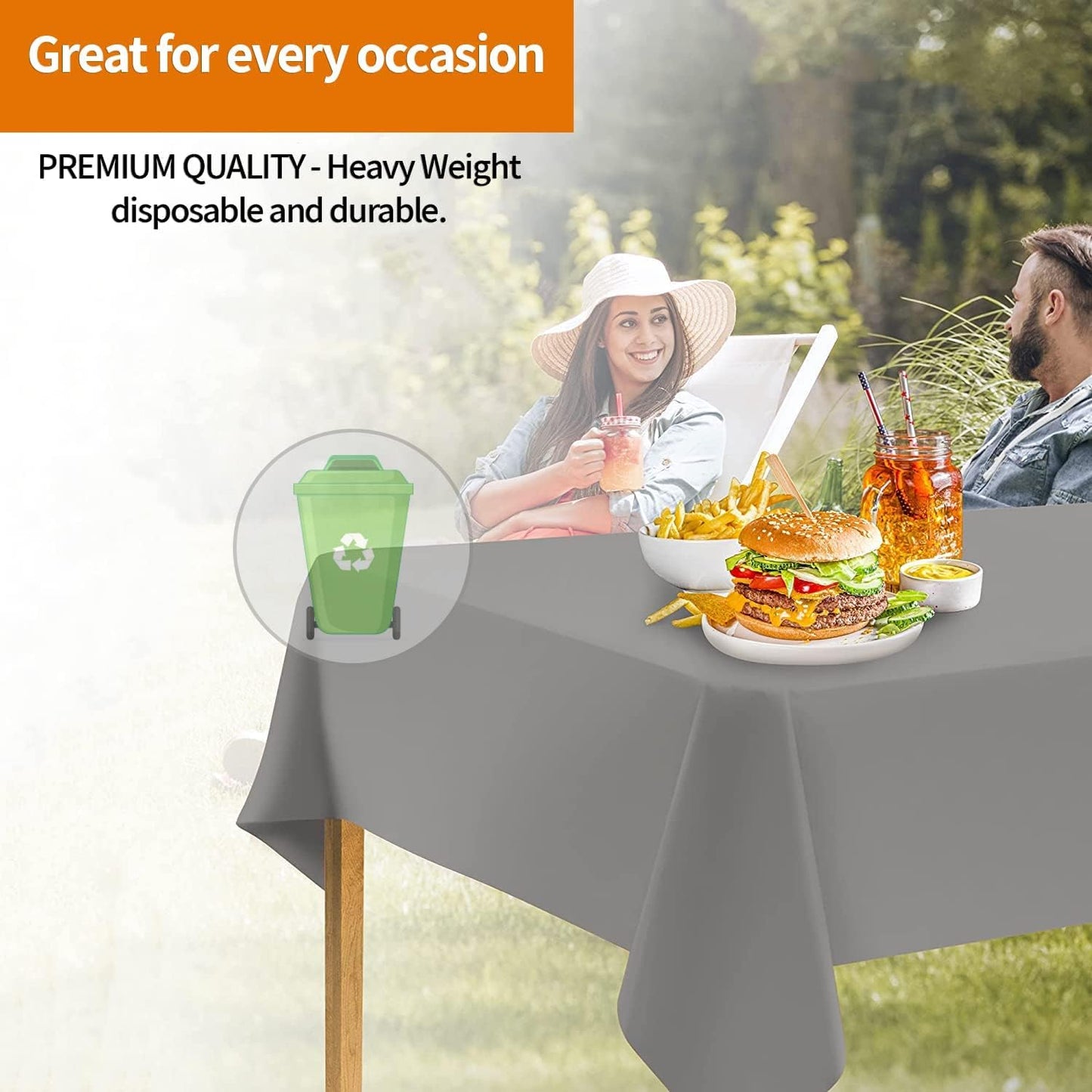 Silver Disposable Plastic Tablecloth for Rectangle Tables (48 Pack) Premium Decorative Table Cloths for Parties, Events & Weddings, Indoors & Outdoors, 54 x 108 inches