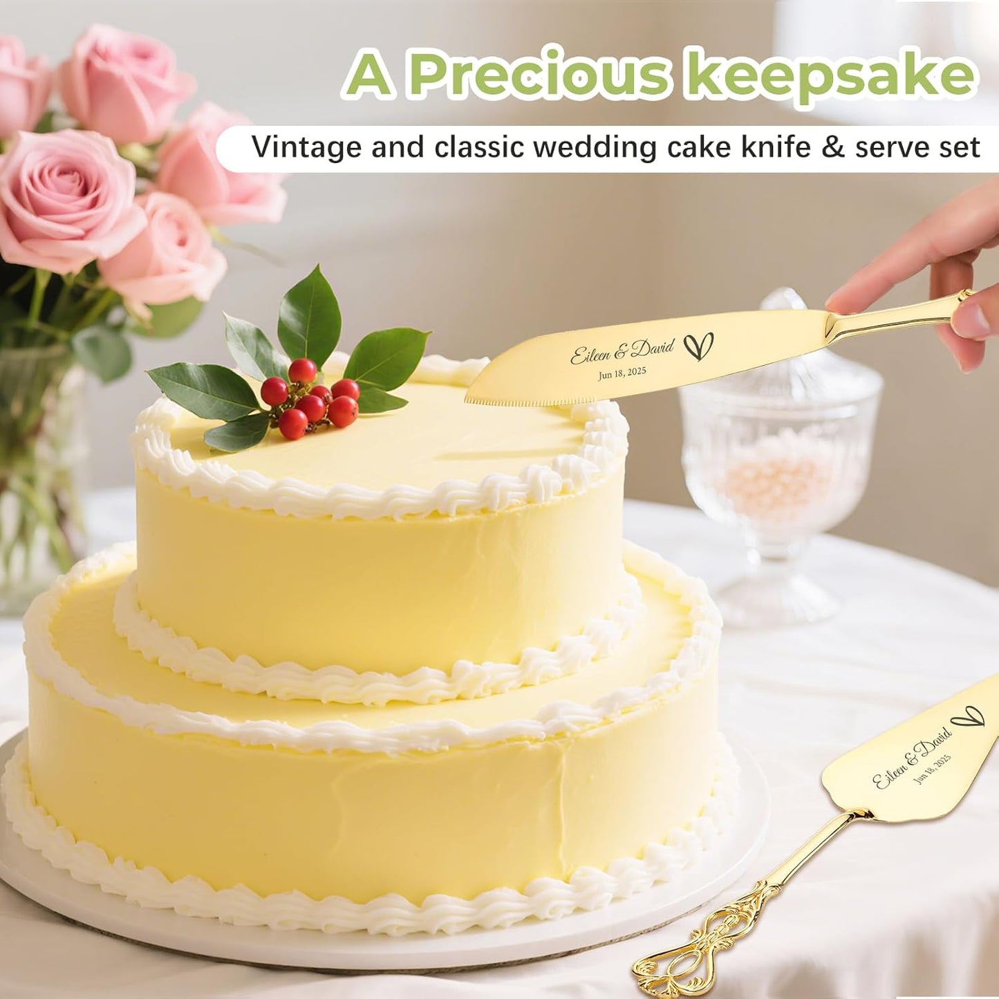 Custom Cake Cutting Set for Wedding Cake Knife and Server Set Personalized Gold Cake Cutter Gift for Anniversary Birthday Christmas