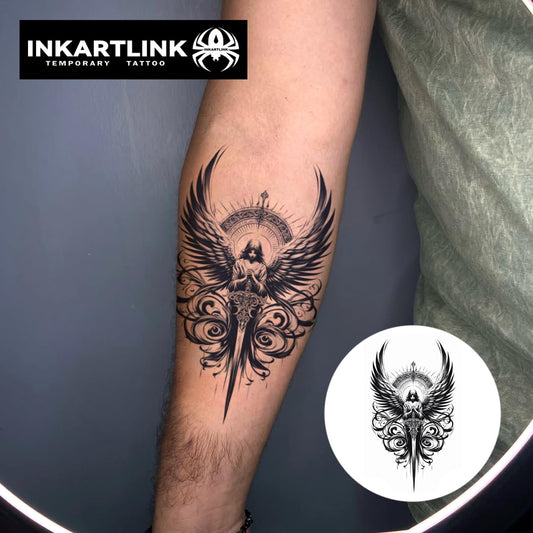 INKARTLINK Tattoo Tech, 2 Sheets Extra Large Semi Permanent Tattoo, Adult Art Design Temporary Tattoos, Lasts 1-2 Weeks, Waterproof, Realistic Look, No Adhesive, No Reflection (Mythology)199