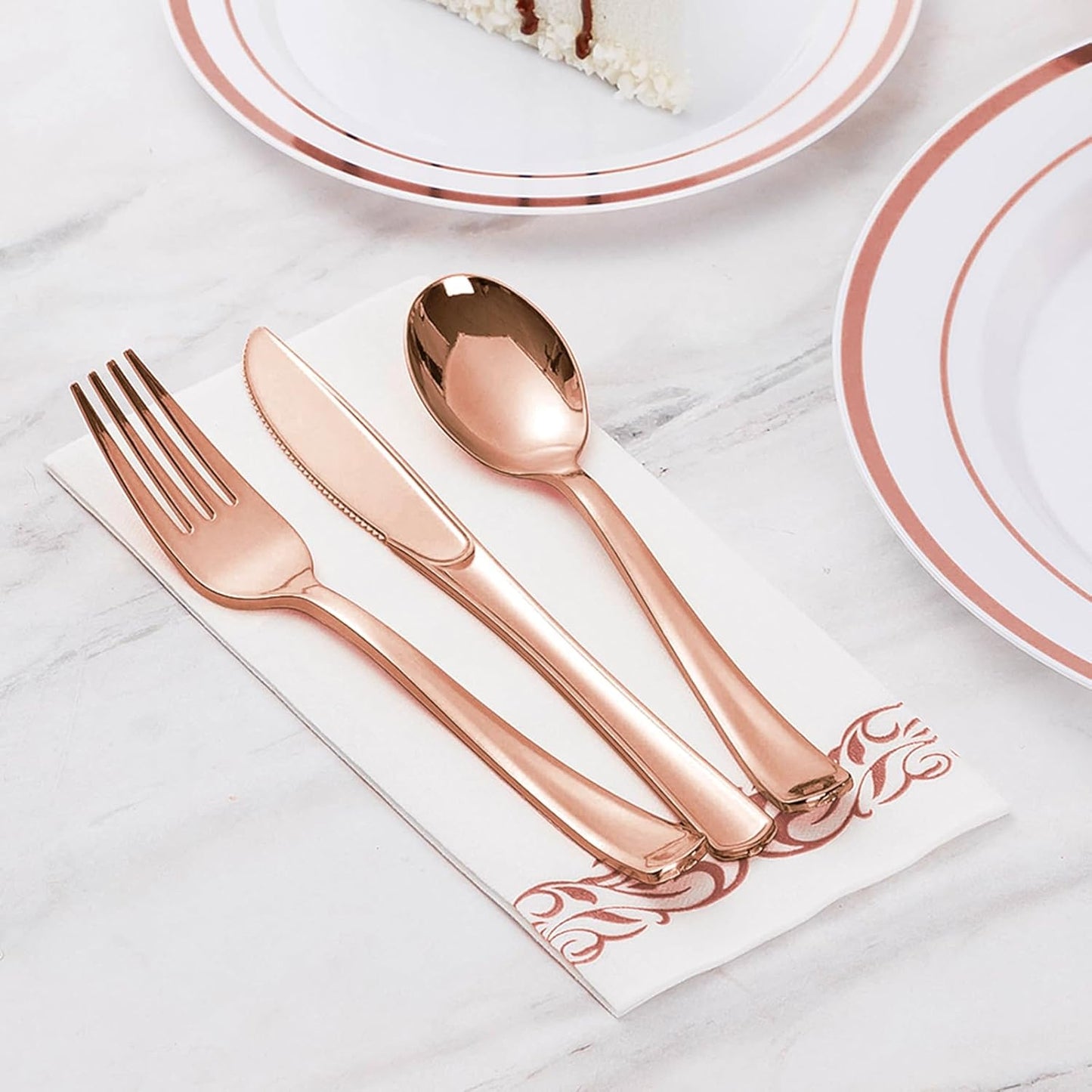 Goodluck 200-Pack Linen-Feel Disposable Guest Towels – Soft and Absorbent Paper Hand Towels for Bathroom or Kitchen – Elegant White Napkins with Rose Gold Design for Parties, Weddings, Dinners Events
