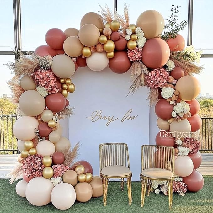 Dusty Rose Balloon Arch Kit Double Stuffed Mauve Pink Cream White Sand Tan Boho Balloon Garland with Blush Brown Gold Latex for Baby Shower Wedding Birthday Fall Party Decoration