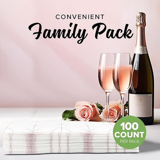 SimuLinen Rose Gold Geometric Disposable Paper Towels for Bathroom - Cloth-Like, Soft, Single-Use, Linen Feel, 12x17", 500ct (Made in Germany)
