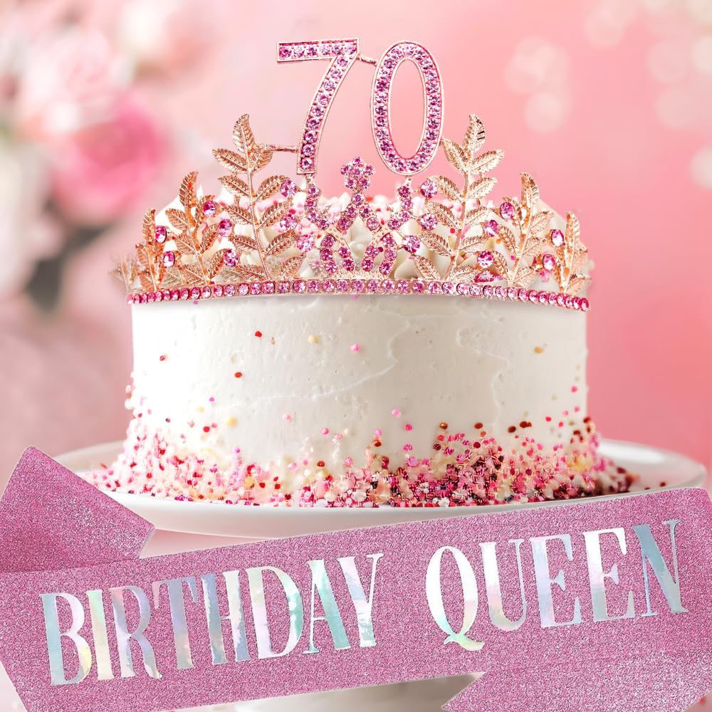 Birthday Sash Tiara Birthday Tiara Rhinestone Crown Rose Gold Birthday Queen Tiara Sash and Tiara for Women Birthday Decor Princess Tiara Cake Topper Crystals Hair Accessories for Party