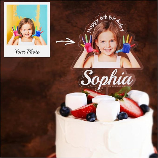 Custom Photo Cake Topper – Personalized Acrylic Cake Topper with Picture and Name, Printed Cake Sign Charm for Couples and Dessert Decoration