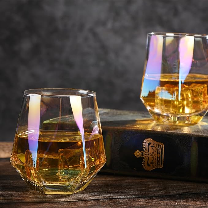 CUKBLESS Stemless Wine Glass Set Of 4(10 Oz),Iridescent Glassware,Modern Rainbow Wine Glass For Serving White Wine, Red Wine, Cocktail, Whiskey, Bourbon, Cool Water