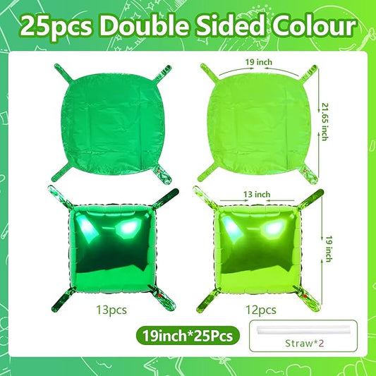 NISOCY 25PCS Dark green and Light Green Square Foil Balloons Wall Backdrop Double Sided Green Balloons Arch Kit for Birthday Baby Shower St. Patrick's Day Spring Summer Jungle Theme Party Decorations
