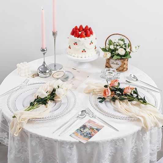 20pcs Clear and Silver Charger Plates 13inch Plastic Charger Plates Plastic Round Dinner Plate with Beaded Rim for Home Birthday Wedding Party Events Table Decor