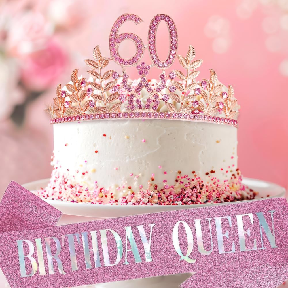 Birthday Sash Tiara Birthday Tiara Rhinestone Crown Rose Gold Birthday Queen Tiara Sash and Tiara for Women Birthday Decor Princess Tiara Cake Topper Crystals Hair Accessories for Party
