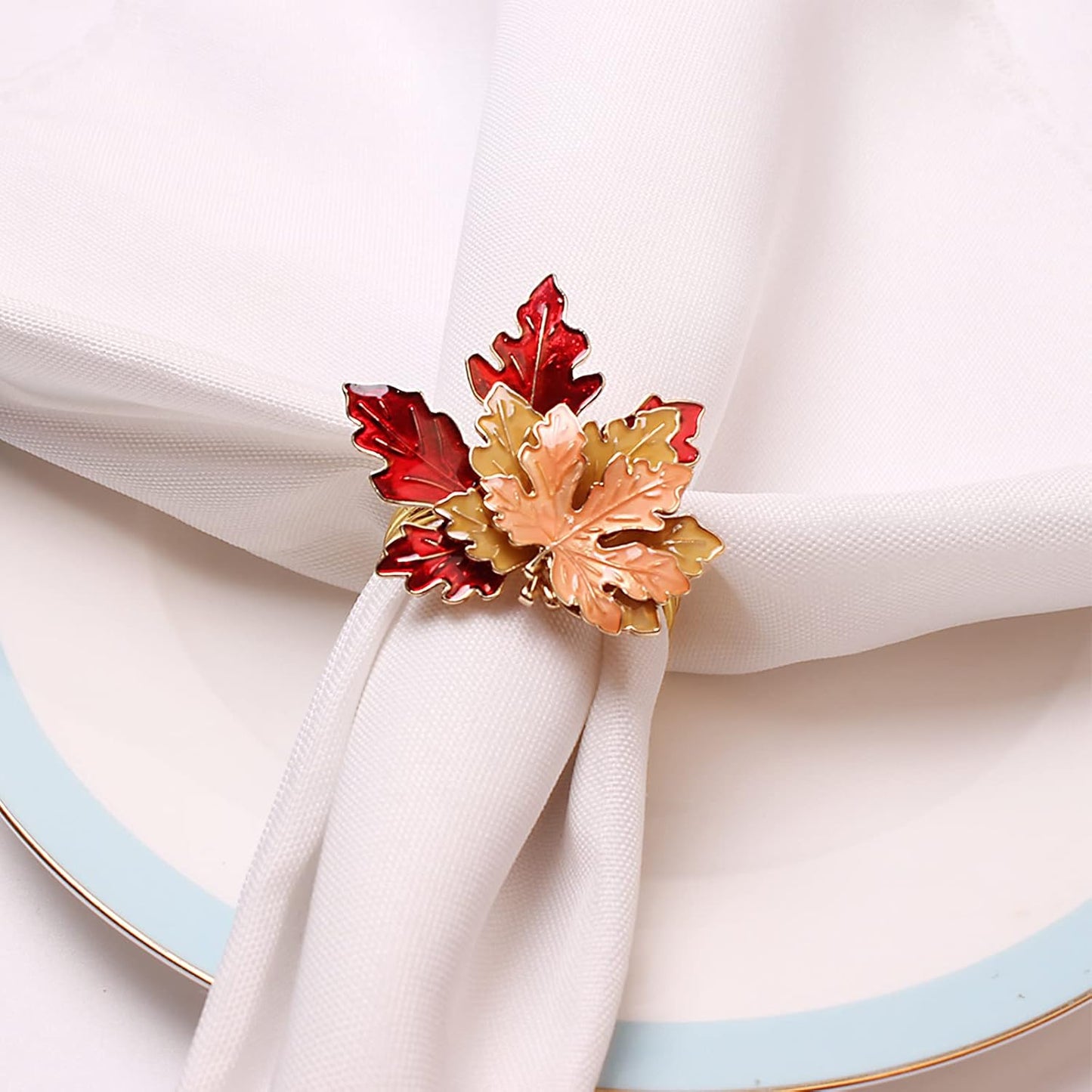 6 Pcs Maple Leaves Napkin Ring, Fall Metal Napkin Ring Holder Maple Leaves Serviette Buckle Holder Autumn Leaf Napkin Buckle for Harvest Season Thanksgiving Fall Decoration