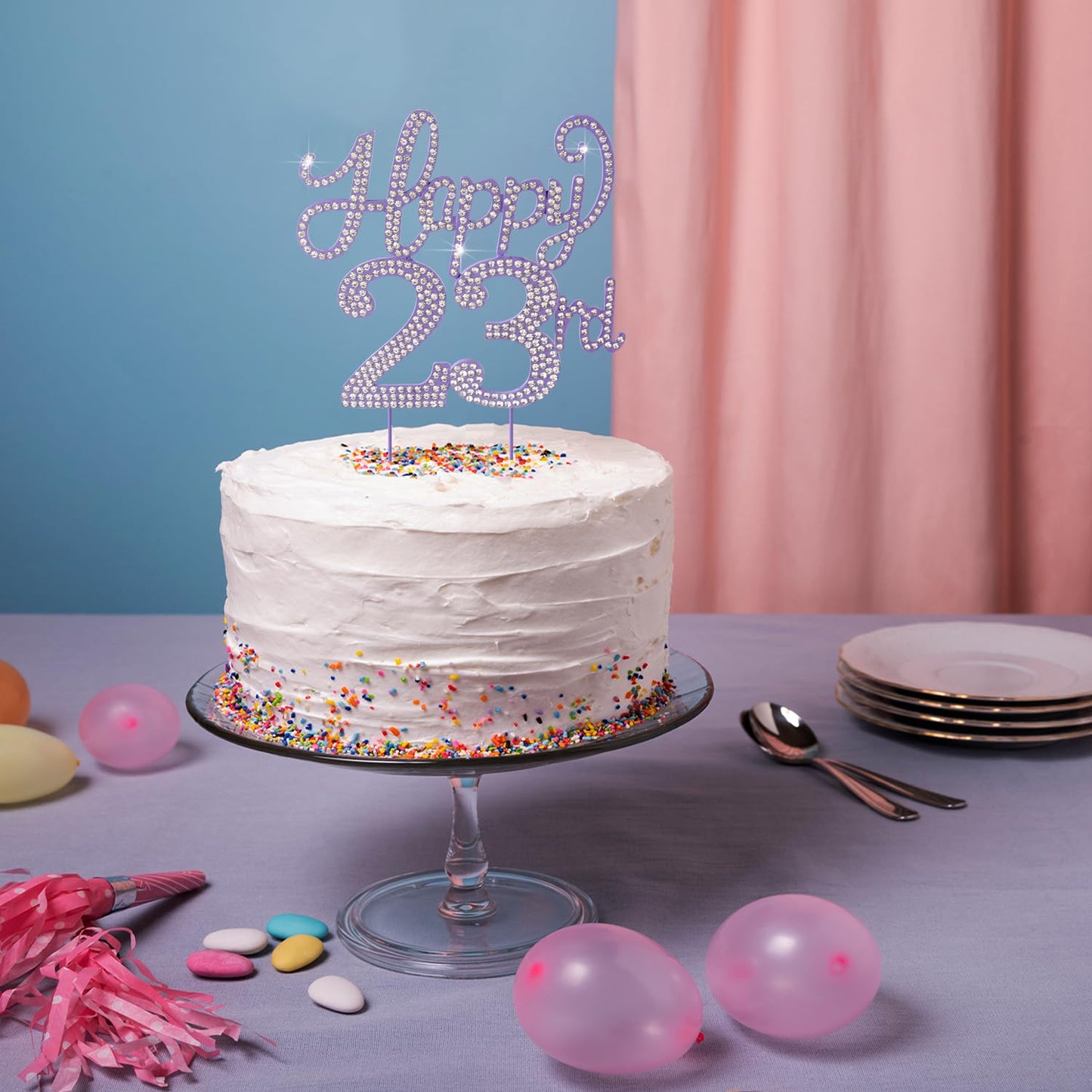 LASKYER Happy 23rd Birthday Decorations,23rd Birthday Purple Rhinestone Cake Topper - Cheers to 23 Years Old Bday Party Metal Sparkly Cake Centerpieces Sign.