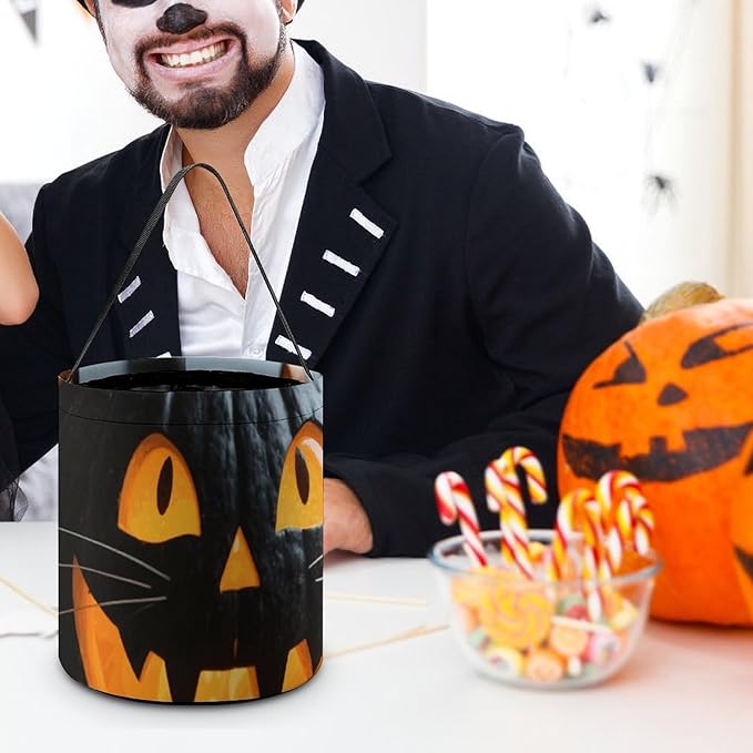 Halloween Candy Bucket - Halloween Black Cat Pumpkin Trick Or Treat Candy Bag, Gift Bag for Party Favor Supplies