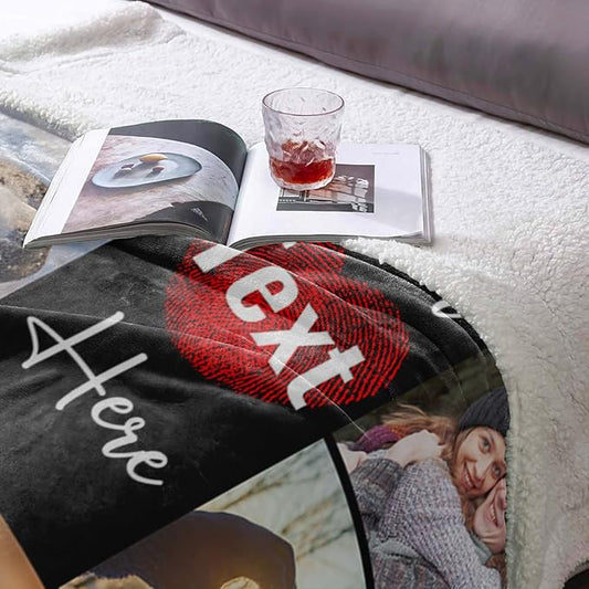 Custom Blanket with Picture Personalized Sherpa Fleece Throw Blanket - Thick and Warm Fuzzy Plush Blanket - Customized for Couple Girlfriend Boyfriend