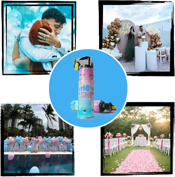 0.44Lb Gender Reveal Fire Extinguisher, Gender Reveal Smoke Bombs, 100% Biodegradable Corn Powder, Smoke Cannons Set Party Supplies For Celebrations and Parties (0.22Lb Per Bottl 1 Blue & 1 Pink)