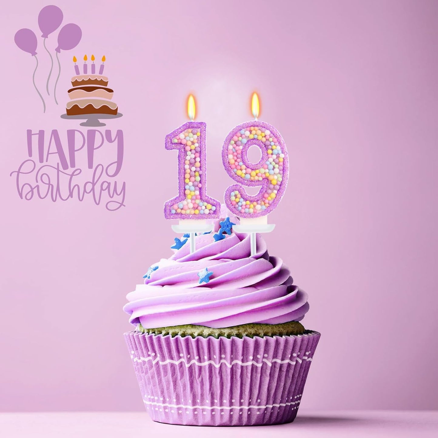 Purple Birthday Candles - Number 19 Candle, Colorful Macaron Candles, 19 Birthday Decorations for Girls, Purple Cake Decorations, Theme Party Supplies