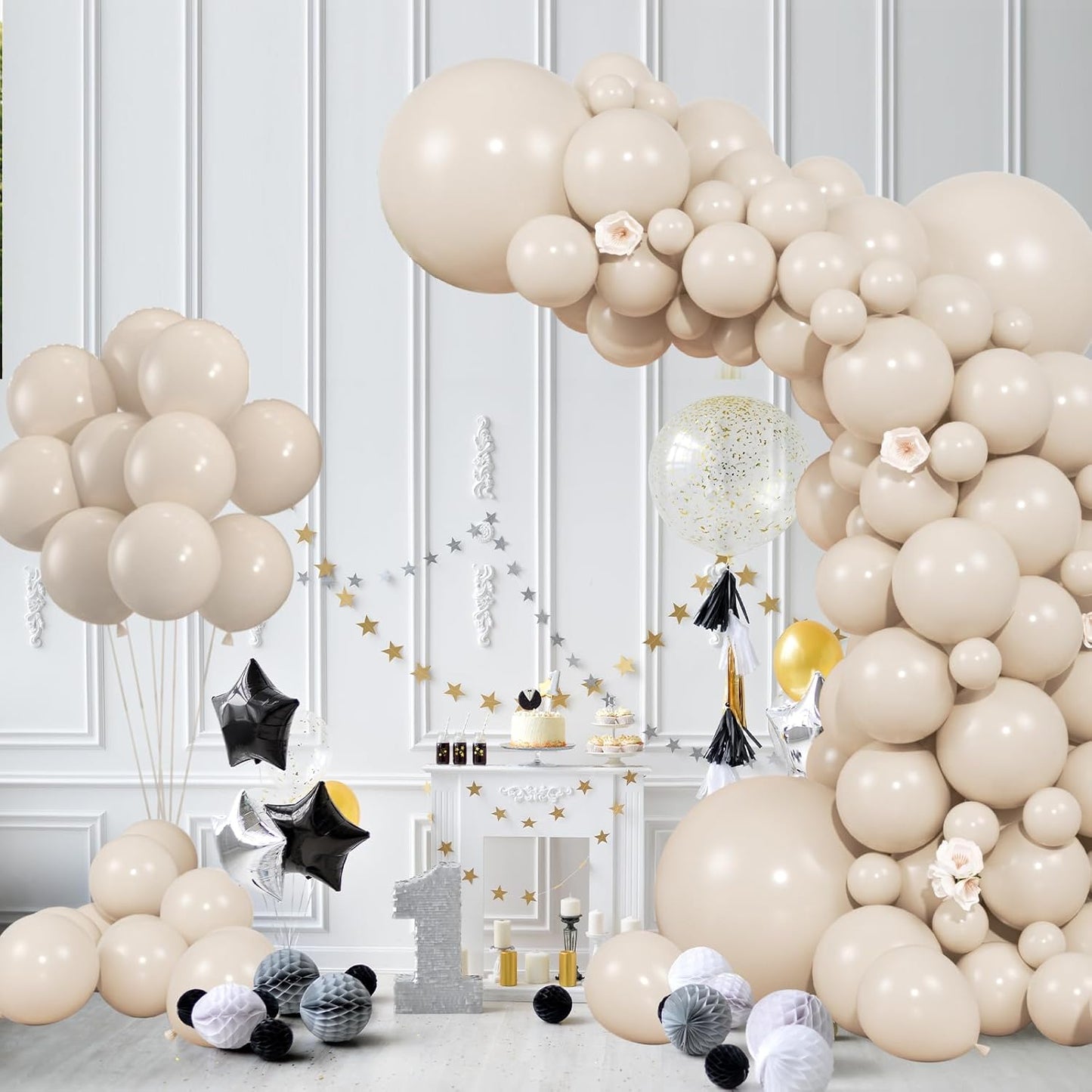 104pcs Sand White Balloons - 18/12/10/5 Inch Cream Beige Neutral Latex Balloons Garland Arch Different Sizes Pack for Boho Weddings, Baby Showers,Gender Reveals, Birthdays