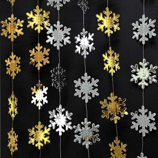 Cheerland Clearance Silver and Gold Snowflake Decorations Hanging Winter Birthday Party Garland Christmas Snowflakes Xmas Snow Flake Streamer Wall Backdrop Holiday Classroom Baby Showers Office Decor