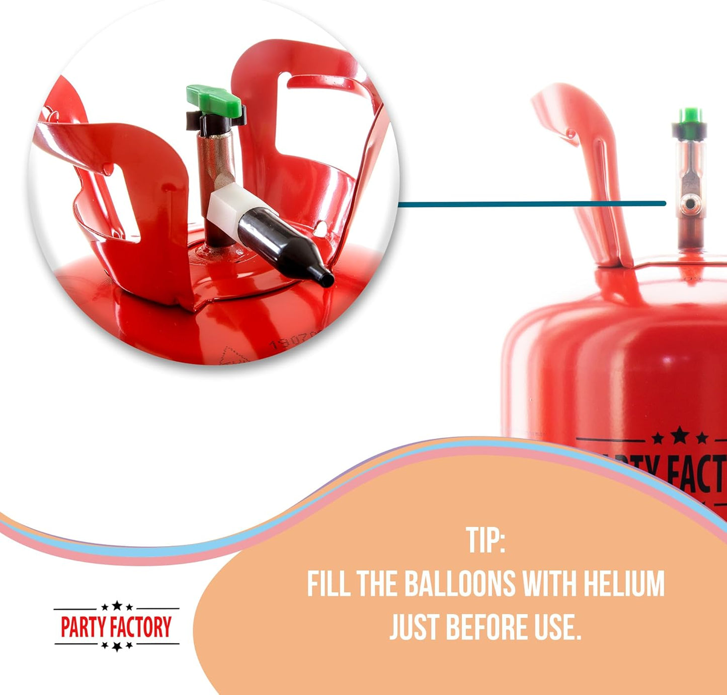 Party Factory Helium Tank for up to 30 Latex Balloons, Helium Cylinder 7 cu. ft. Gas with filling quantity for Balloons, Ideal for Birthday Party, Wedding